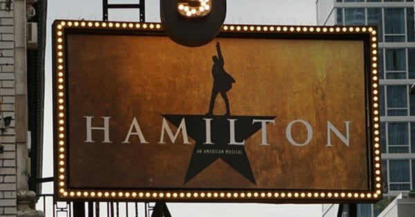 The marquee for Hamilton in New York