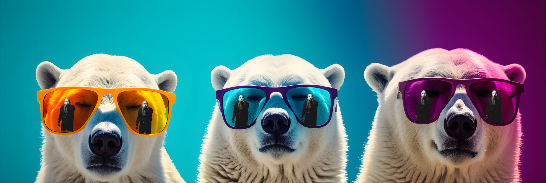 The 2024 Advantage holiday give-back featuring Rob Cordova (three polar bears wearing sunglasses reflecting Rob Cordova)